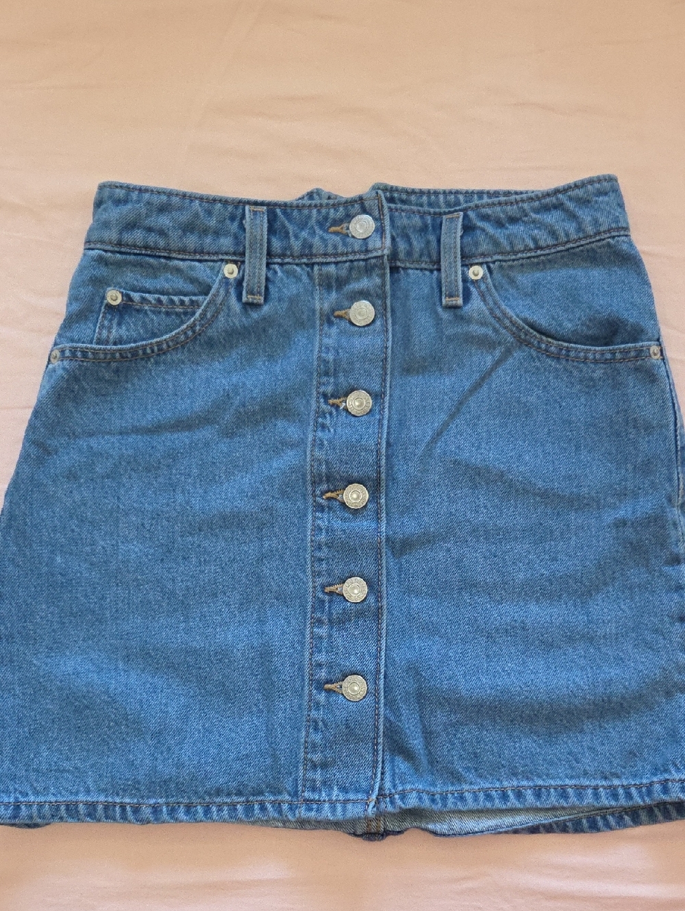 Button-Front Denim Mini Skirt - Blue